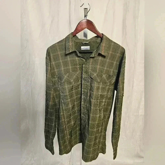 Columbia Other - Columbia Men's Olive Green and Orange Plaid Sun Shirt - Medium